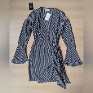 Faithfull the Brand Navy And White Striped Wrap Dress